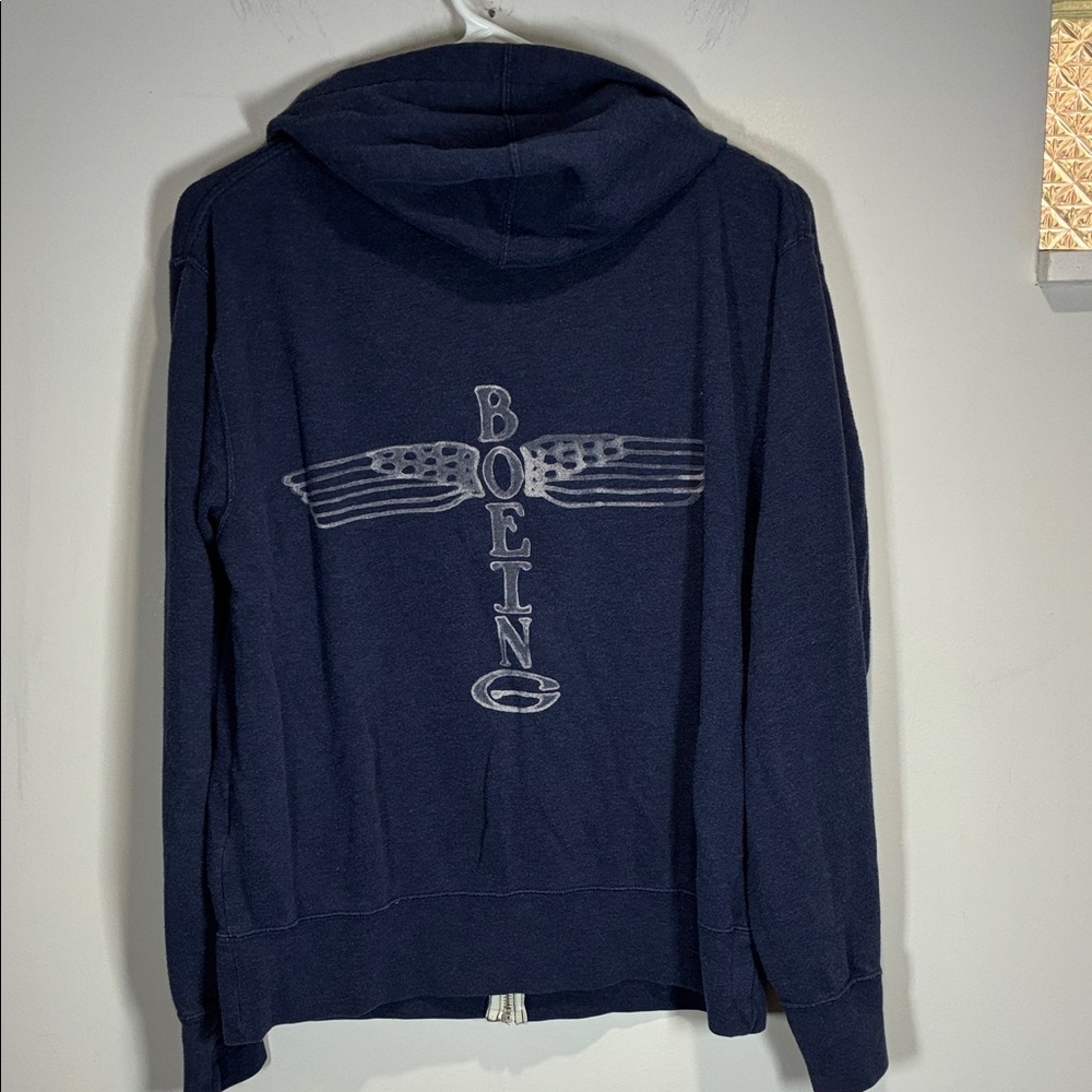 Vintage Boeing Aviation Zip Hoodie Navy Aerospace Sweatshirt M